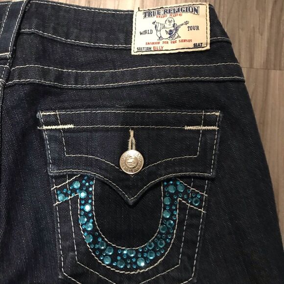 Womens Y2K Vintage True Religion Billy Jeans Sz 28 Straight leg embellished - Picture 2 of 11